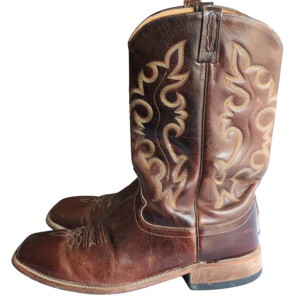 Old West Brown Leather Western Boots Mens 11 Square Toe Embroidered Cowboy main image 6